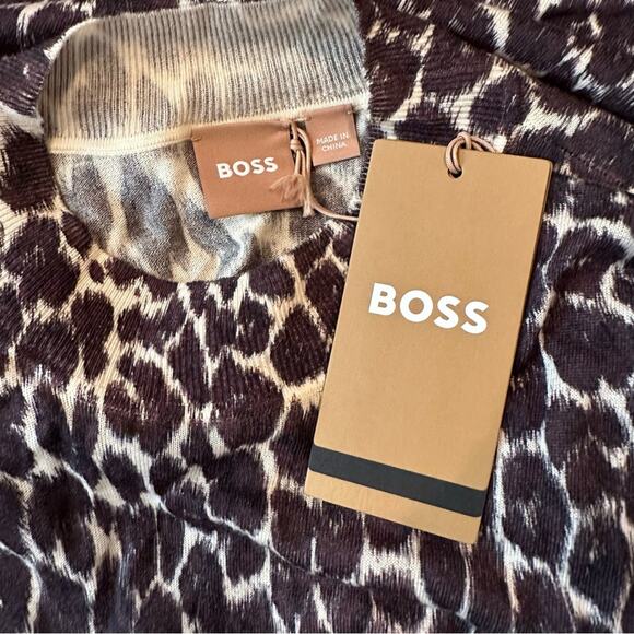 NWT BOSS Flippie Wool Top Beige Black Animal Print Hugo Boss Knit Sweater S - Picture 7 of 11